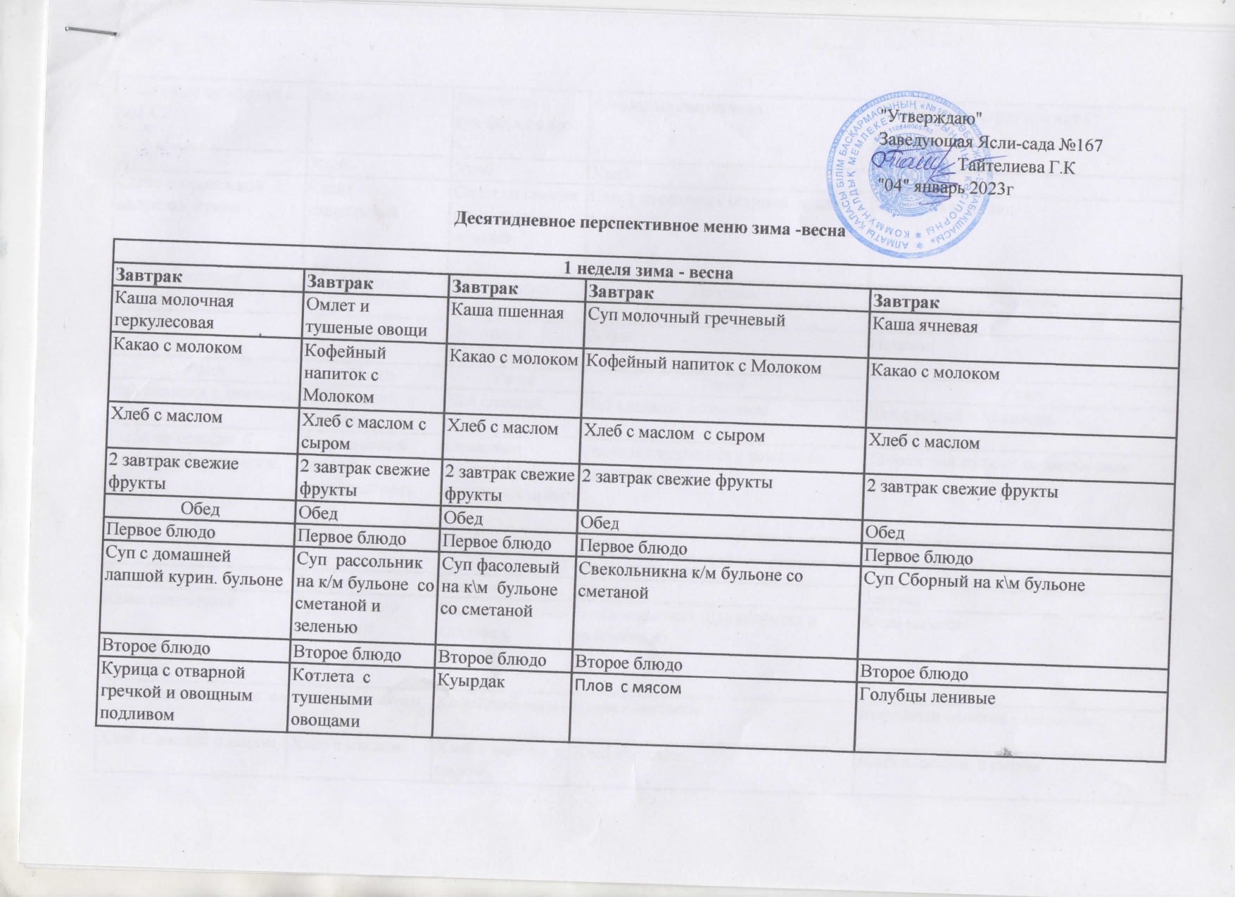 Перспективное меню зима-лето,лето-осень 2022год.